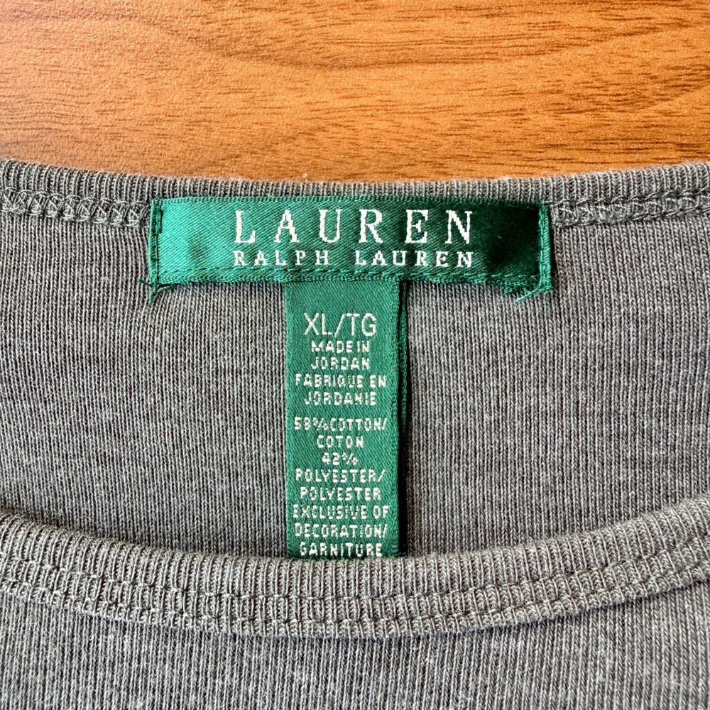Vintage Women's Lauren Ralph Lauren XL Gray Long Sleeve Arm Cargo Pocket Tee - Picture 7 of 12